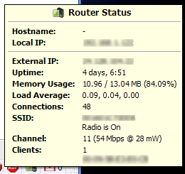 A tooltip showing information from a DD-WRT router.